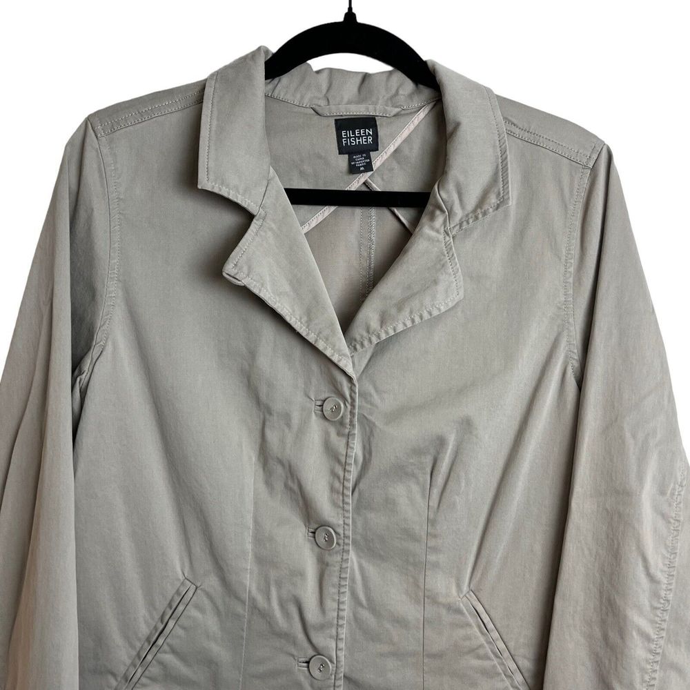 Eileen Fisher Jacket Khaki Beige Button Collar Long Sleeve Womens Size Medium - Picture 3 of 7